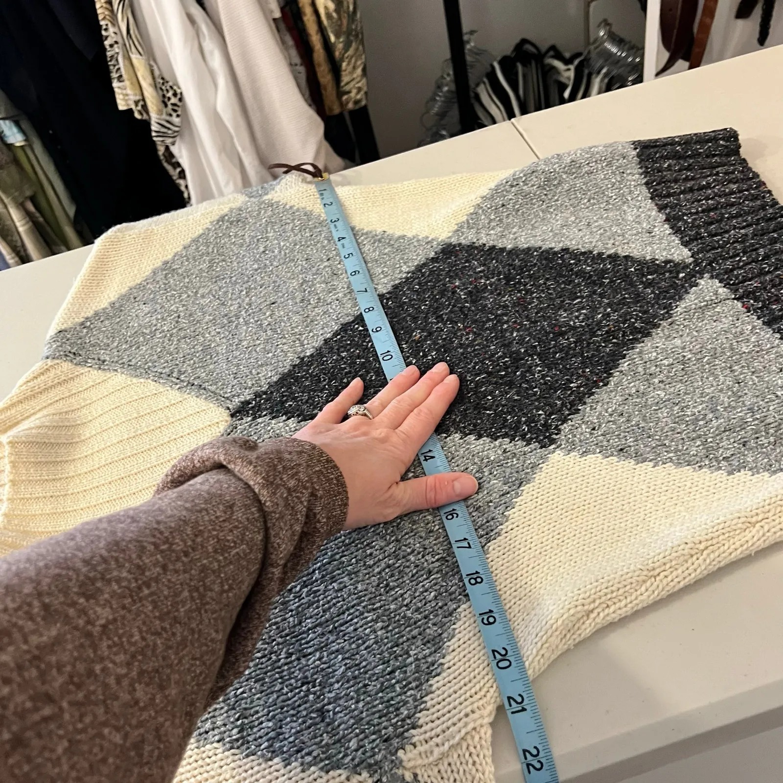 Liz Claiborne Vintage 90s Gray, Black & White Wool Cotton Blend Size Small - Image 7