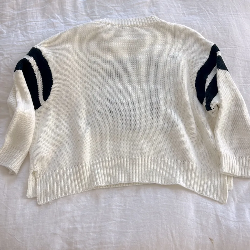 12th Tribe 01 White Black Contrast Stripe Ribbed Varsity Sweater S (Oversized) - Image 5