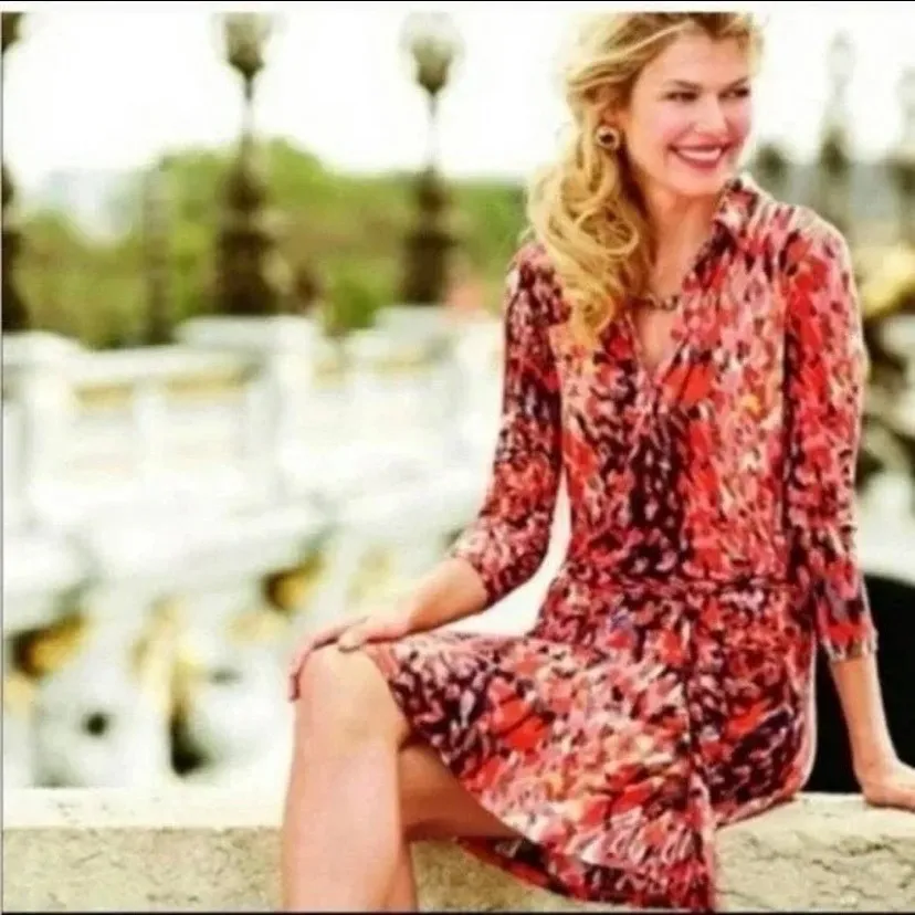 CAbi Abstract Watercolor Long Sleeve Jersey Shift Dress Style# 374 M - Image 3