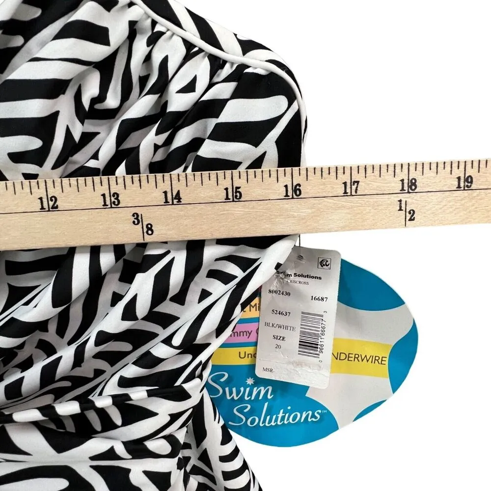 Swim Solutions Swimsuit Womens 20 Black White Ruched Underwire Tummy Control Size undefined - Image 6
