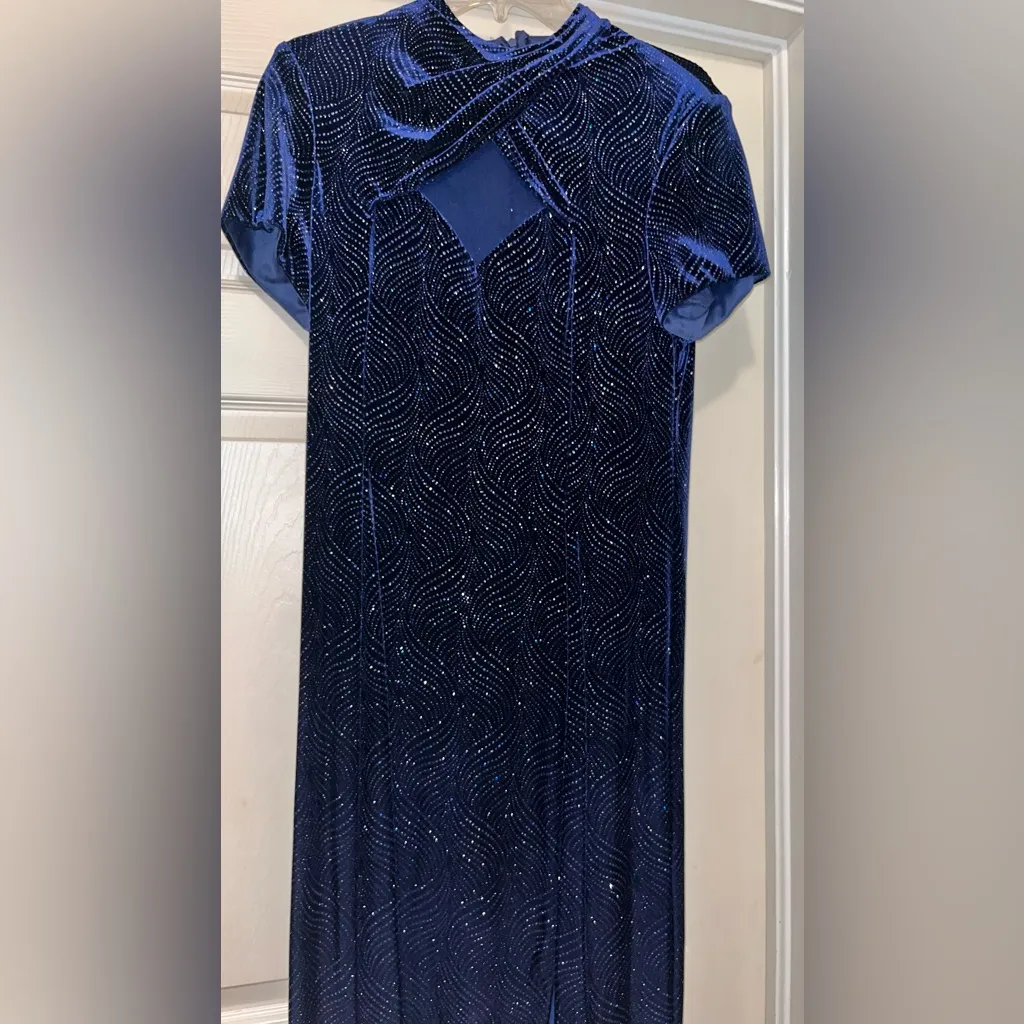 Vintage Navy Blue Velvet Evening Formal Dress Wedding Guest Mother of the Bride Size XL - Image 4