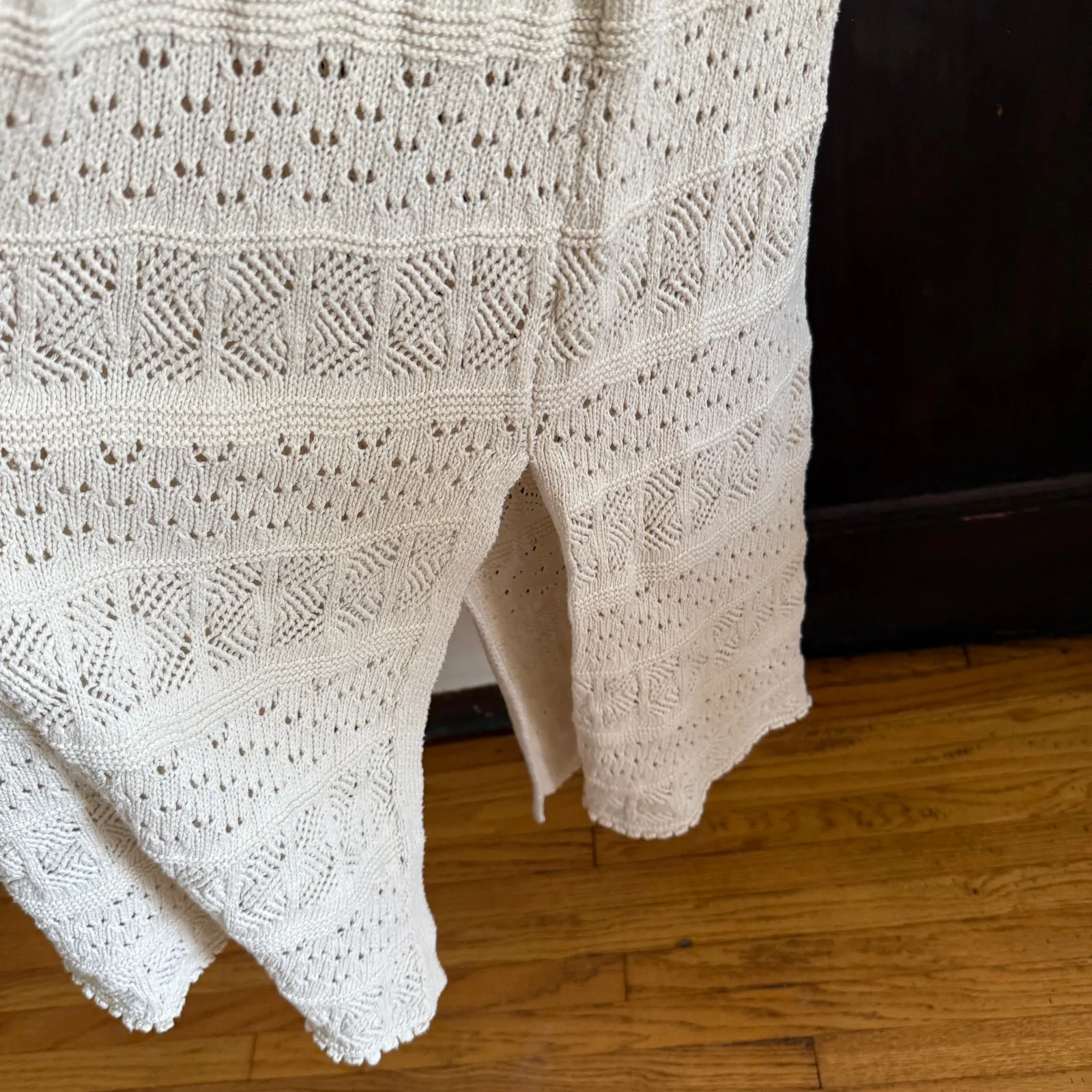 SALTWATER LUXE Cream Crochet Knit Sweater Midi Dress Boho Beachy Festival Large - Image 5