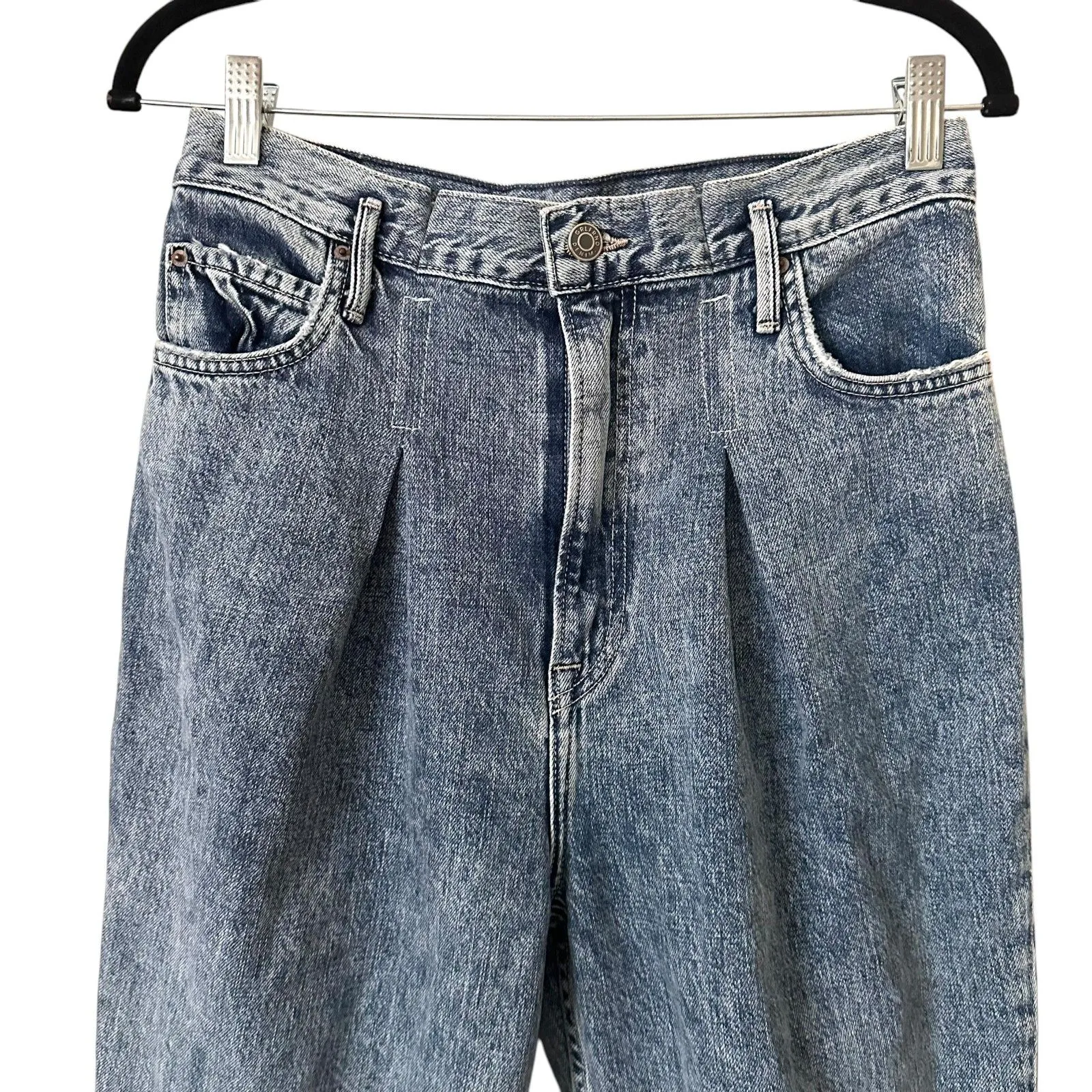 GRLFRND Teagan Pleated Straight Leg Denim Acid Wash‎ Sz 28 - Image 5