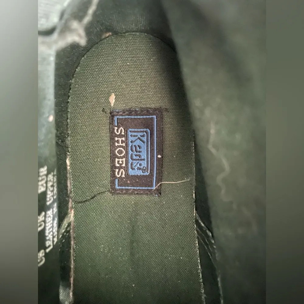 VTG 80s Keds High Top Forest Green Leather Shoe Sneaker Fairy Cottagecore Sz 8 - Image 2