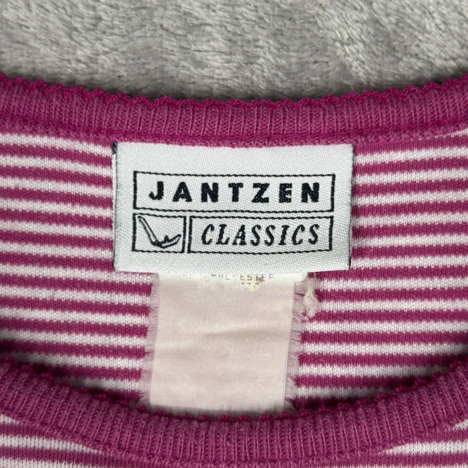Jantzen Shirt Womens Large Pink White‎ Striped Floral Embroidered Tee Vintage - Image 6