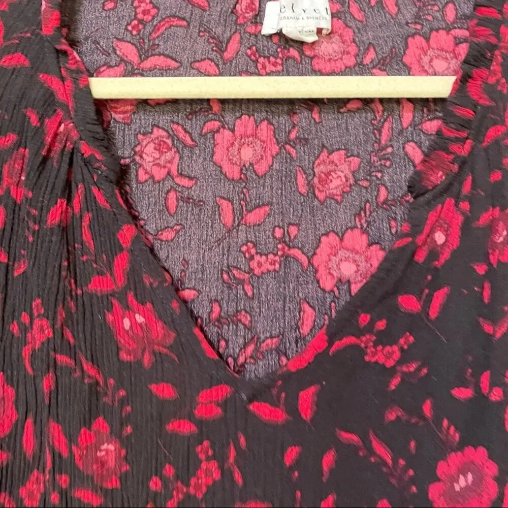 Velvet By Graham Spenser Black Red Floral Long Sleeve Blouse Womens S Boho Top - Image 4