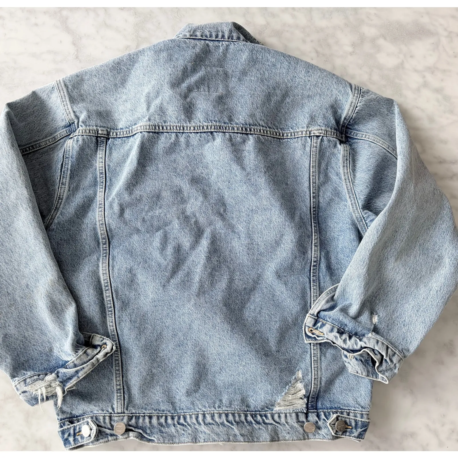 Anine Bing Rory Denim Jean Jacket Size Small Revolve Light Blue Distressed USA - Image 10