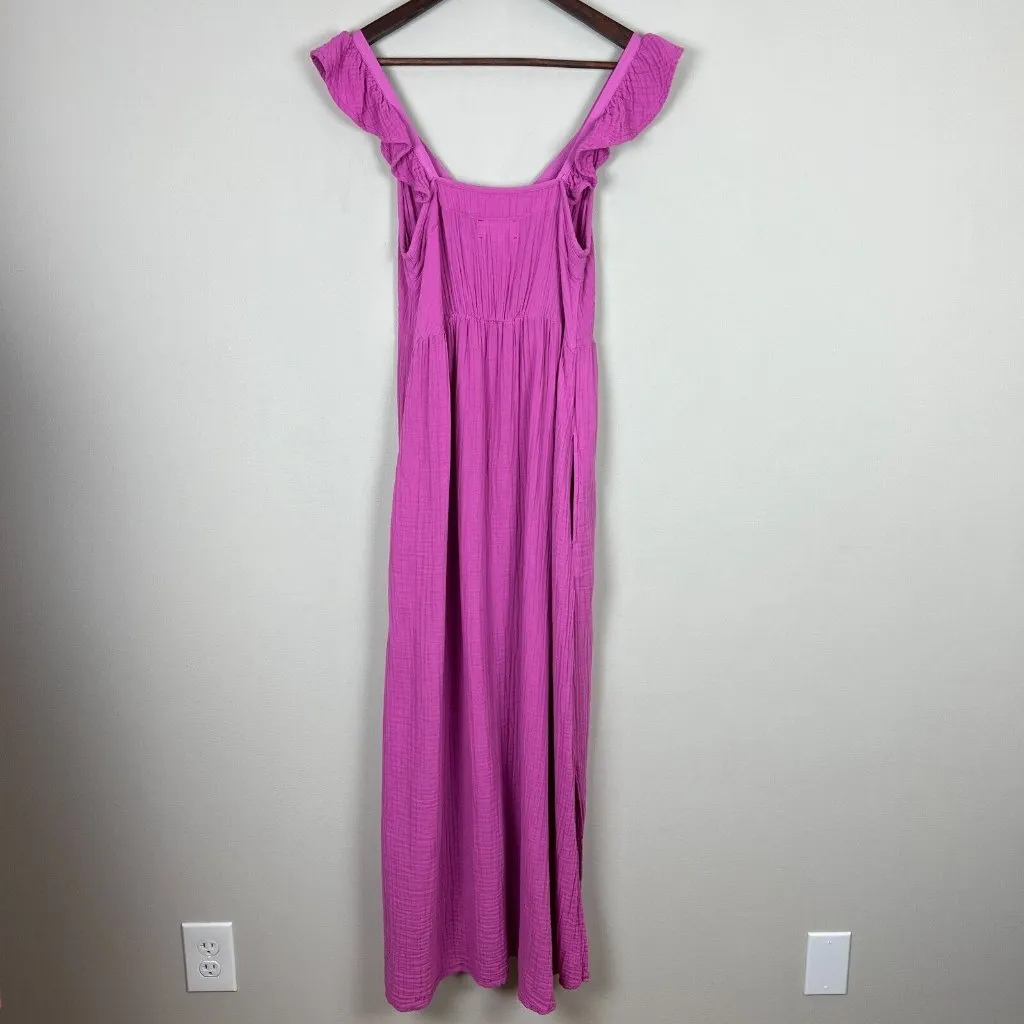 Xirena Maxi Dress Medium Pink Purple Leia Cotton Gauze Ruffle V - Image 7
