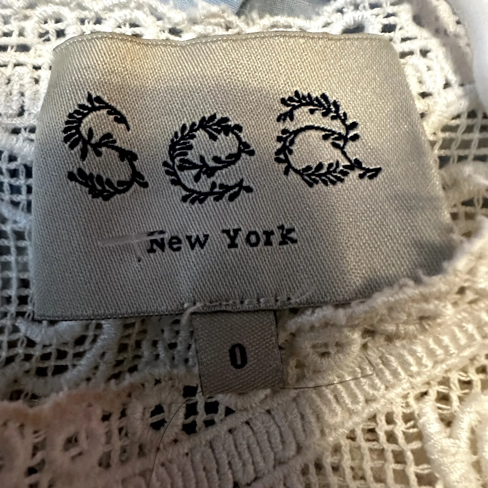 SEA NY Embroidered Blouse 100% Cotton Long Sleeve Pleated Scoop Neck Cream 0 - Image 3