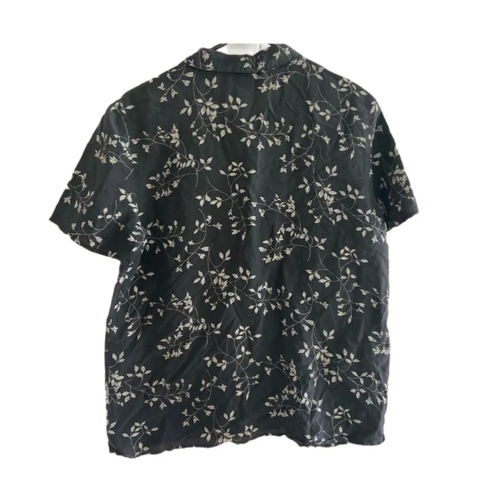 vintage Silk floral vine button up SMALL Black Size L - Image 2