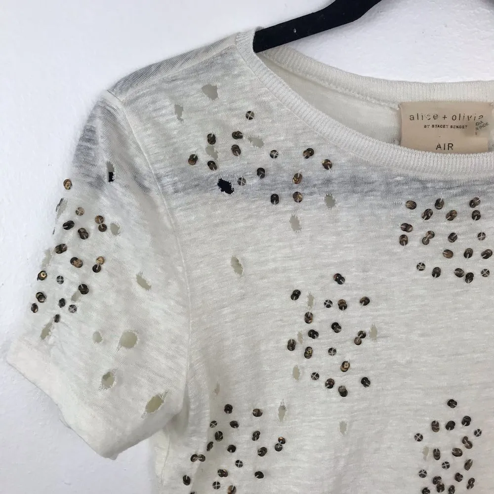 Alice + Olivia distressed sequin crop tee‎ - Image 3