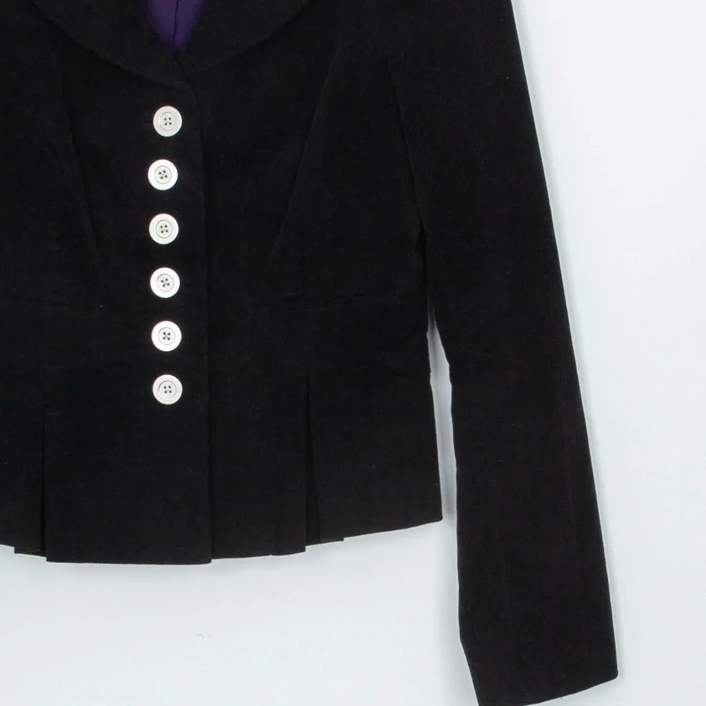 Anthropologie Floreat Edith Velvet‎ Military Blazer Jacket Size 4 Black Goth Y2K - Image 3