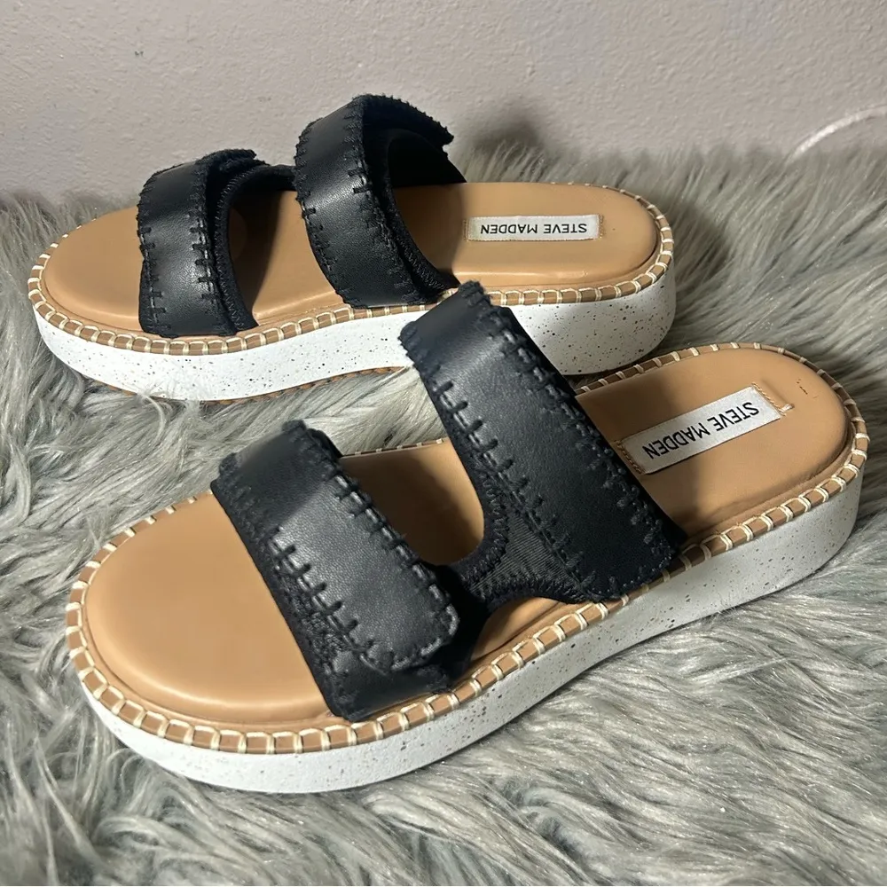 Steve Madden Otto Adjustable Platform Sandals Black and White Size 9 - Image 11