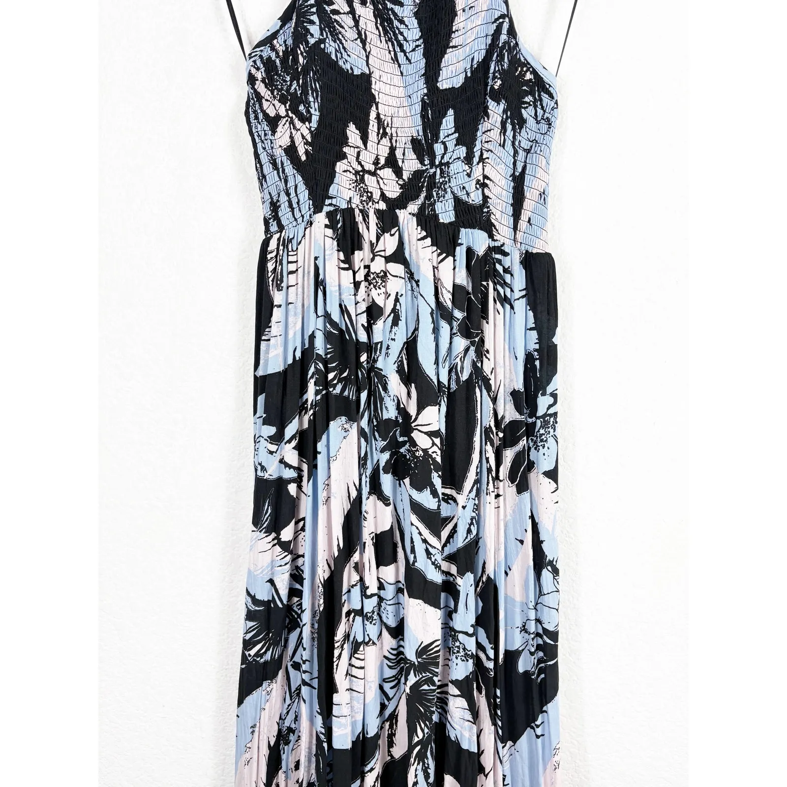 Free People Heat Wave Printed Maxi Slip Dress Large Blue Floral Bohemian - Image 8