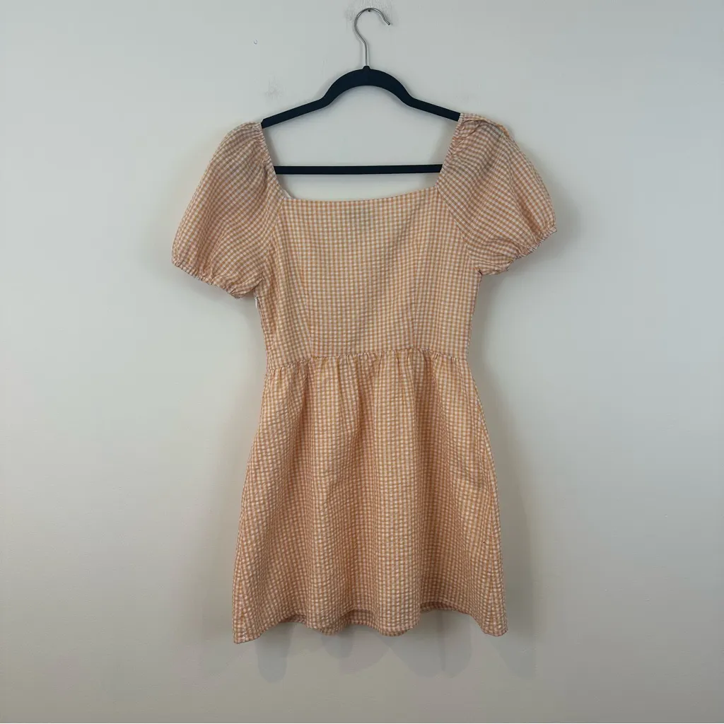 Urban Outfitters Pumpkin Orange Gingham Seersucker Baby Doll Sundress Medium - Image 4