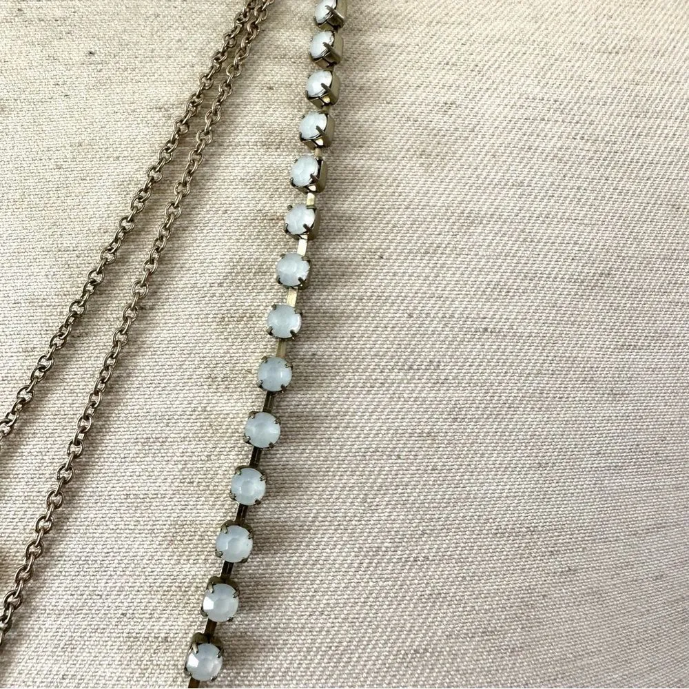 Multi tier gold tone light blue beaded necklace - Image 5