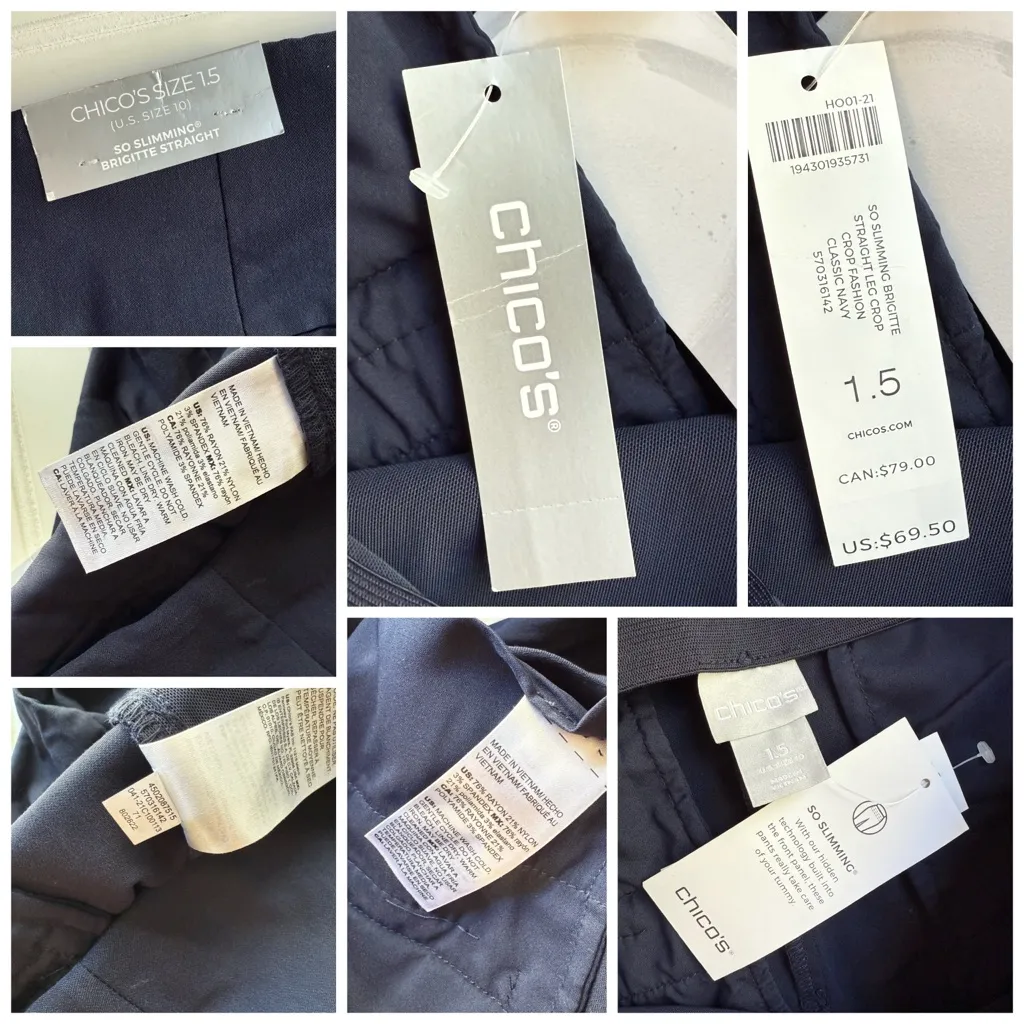 Chicos So Slimming Brigitte Straight Leg Ankle Cropped Pant Navy Blue Size 10 - Image 4