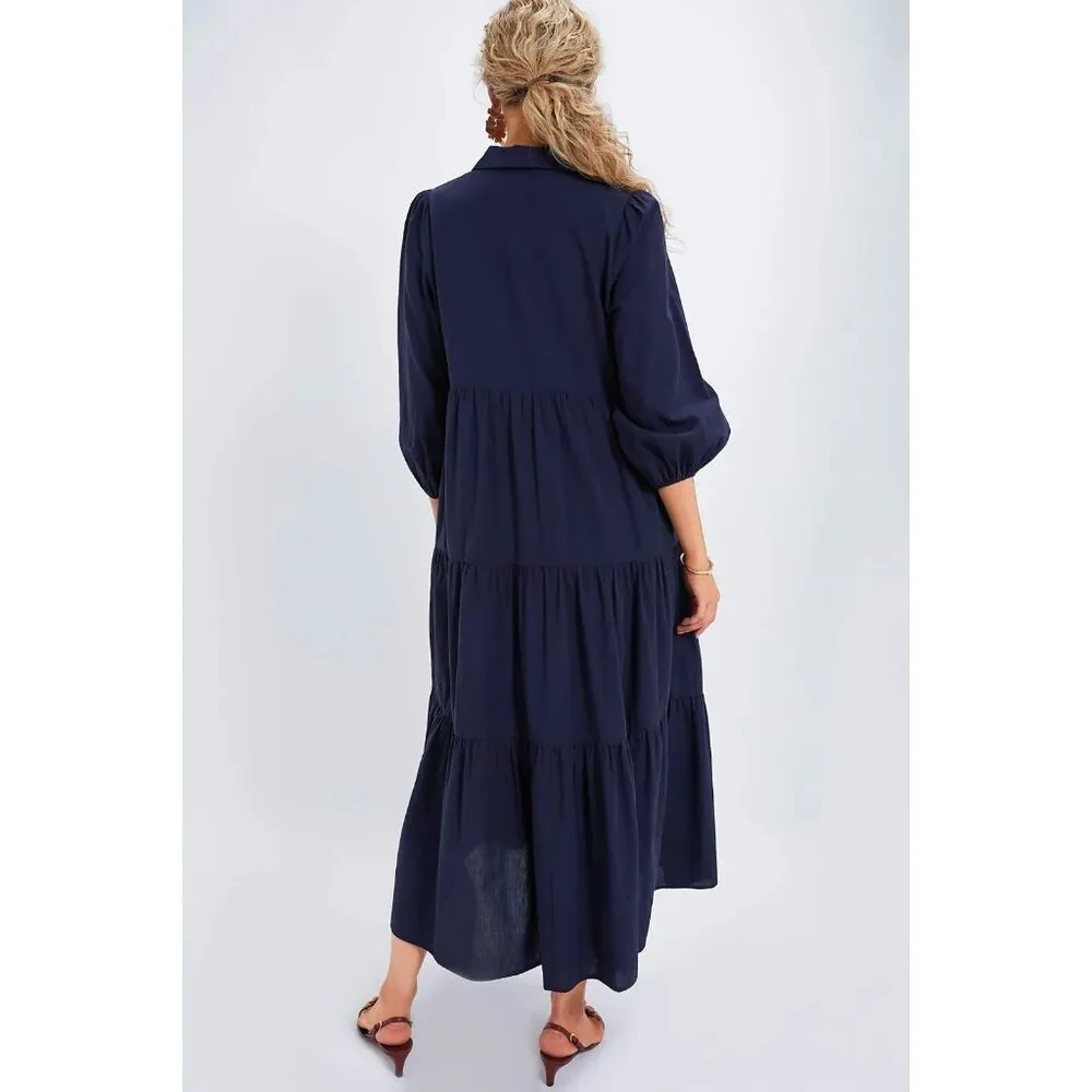 NWT Tuckernuck POMANDER PLACE Mabel in Navy Blue Cotton Maxi Dress M Size M - Image 6