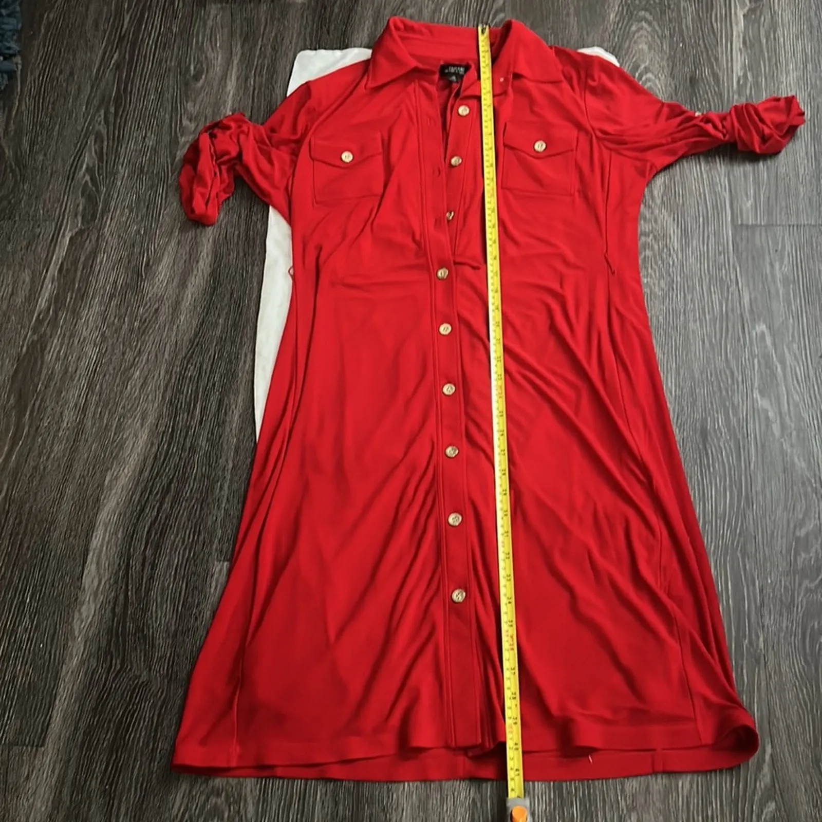 Tahari Arthur S. Levine Red Roll Tack Up Sleeve Shirtdres 12 Corporate Siren - Image 6