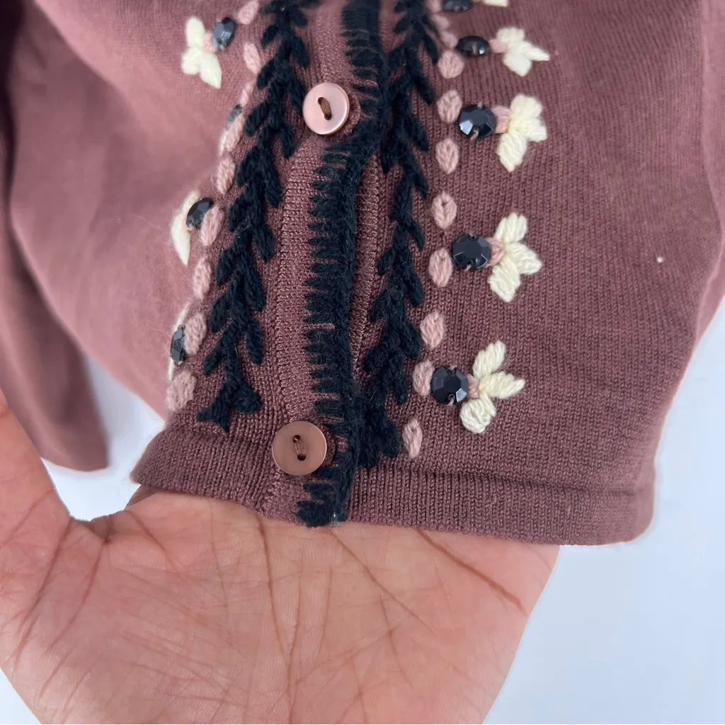 Carducci‎ Mocha Brown Floral Embroidered Rhinestone Button Front Cardigan NWT 3X - Image 6
