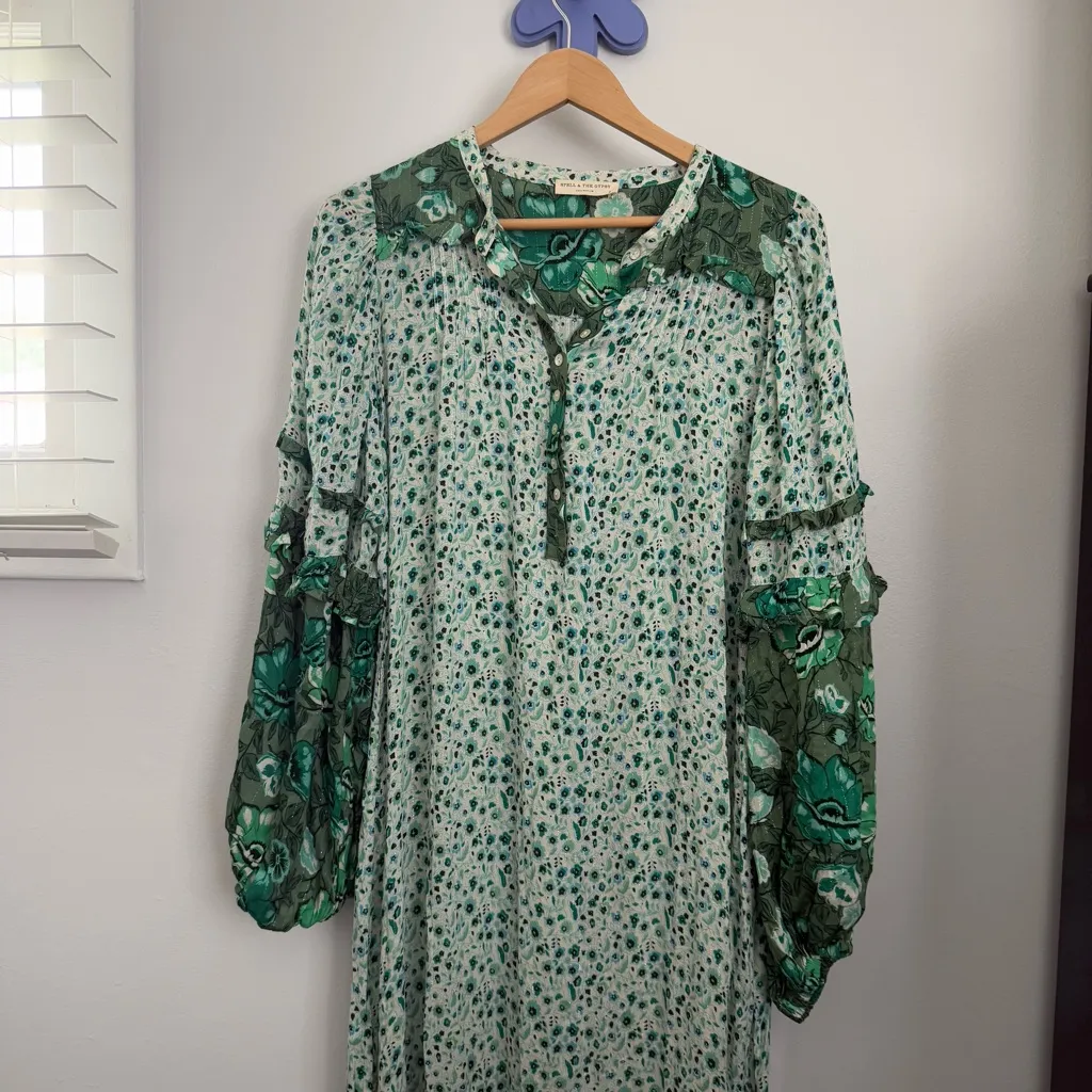 Spell & The Gypsy Medium Winona Maxi Dress Ivy Green Peasant Gypsy Original - Image 3