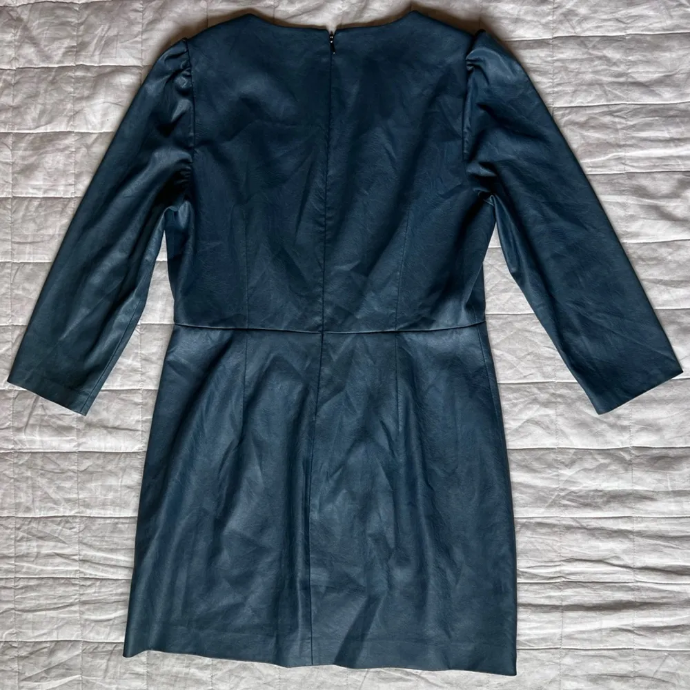 Rebecca Taylor Blue Vegan Leather 3/4 Sleeve Twist Wrap Mini Dress Classy - 16 - Image 4