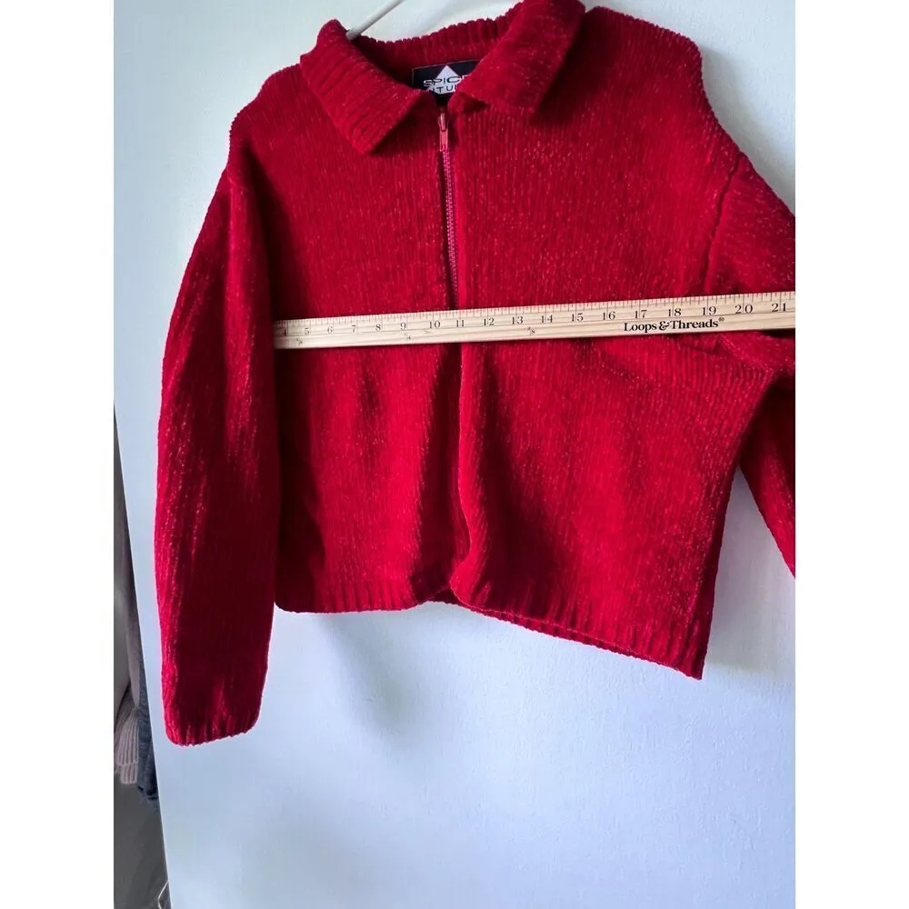 Red cozy sweater Women's cardigan Large zipped romantic casual fresh luxury L. - Image 5