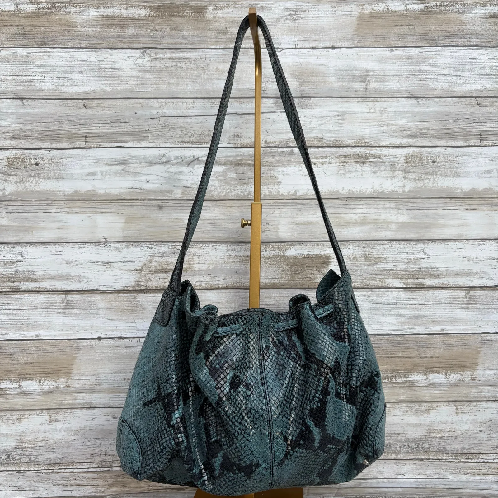 Cristian Leather Purse Blue Snake Shoulder Bag Shimmer Y2K Baddie Edgy Studded - Image 2