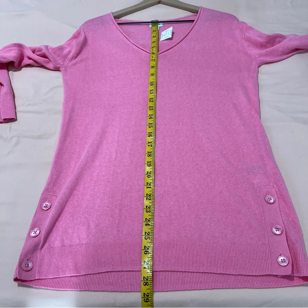 J. Crew Factory Linen‎ Blend Button Tunic Sweater Pink V Neck Long Sleeve - Image 14