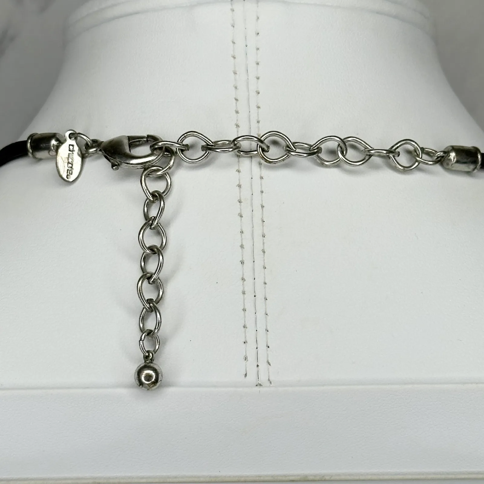 Chico's Striped Slab Pendant on Black Cord and Silver Tone Necklace ✨ - Image 8