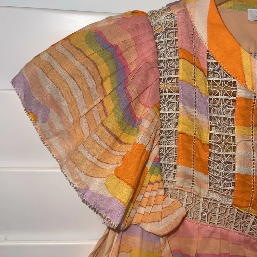 boho watercolor blouse with ruffle and lace details - Image 6