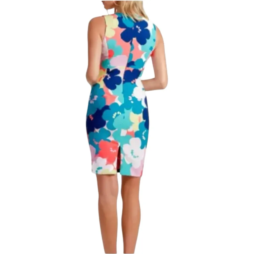 Trina Turk Coral Lily Dress Size 6 Sleeveless Floral V Neck Sheath Spring Shift - Image 4