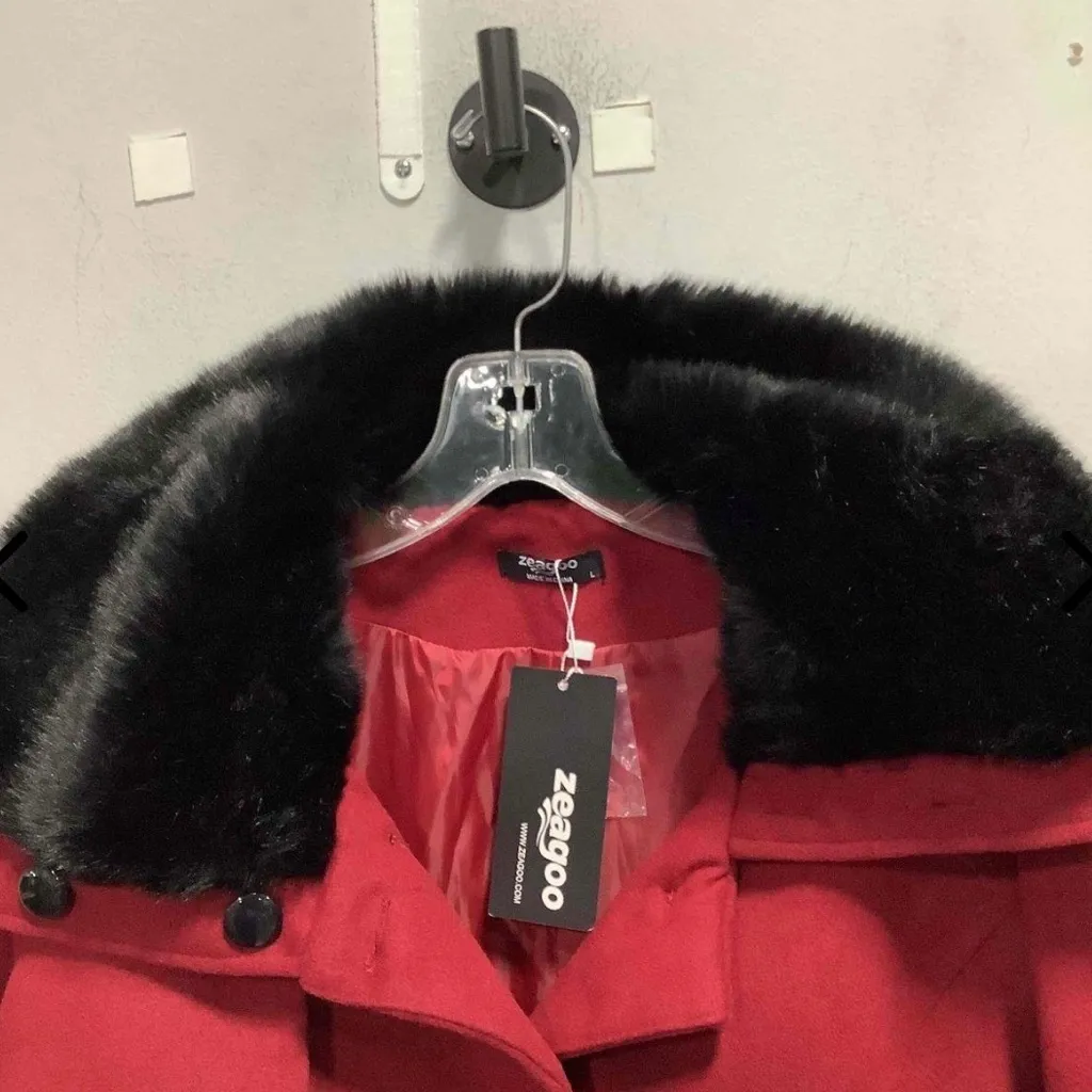 Zeagoo Women's Fashion Faux Fur Lapel Double-Breasted Thick Wool Coat Large - Image 2