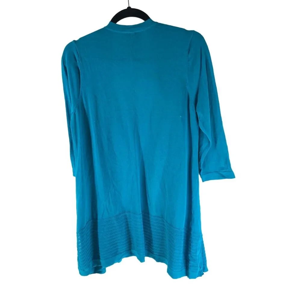 Chicos Turquoise Open Front Stitch-Detail Cardigan 3/4 Sleeve Size 0 (US Size S) - Image 2