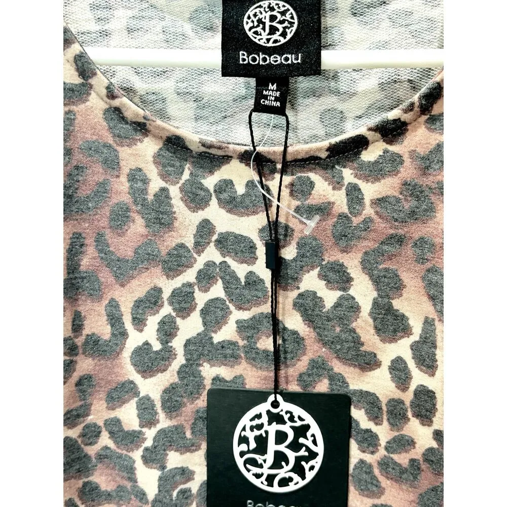 BOBEAU Women's Brown Animal Print Puff Long Sleeve Baby Doll Top Sz M - Image 5