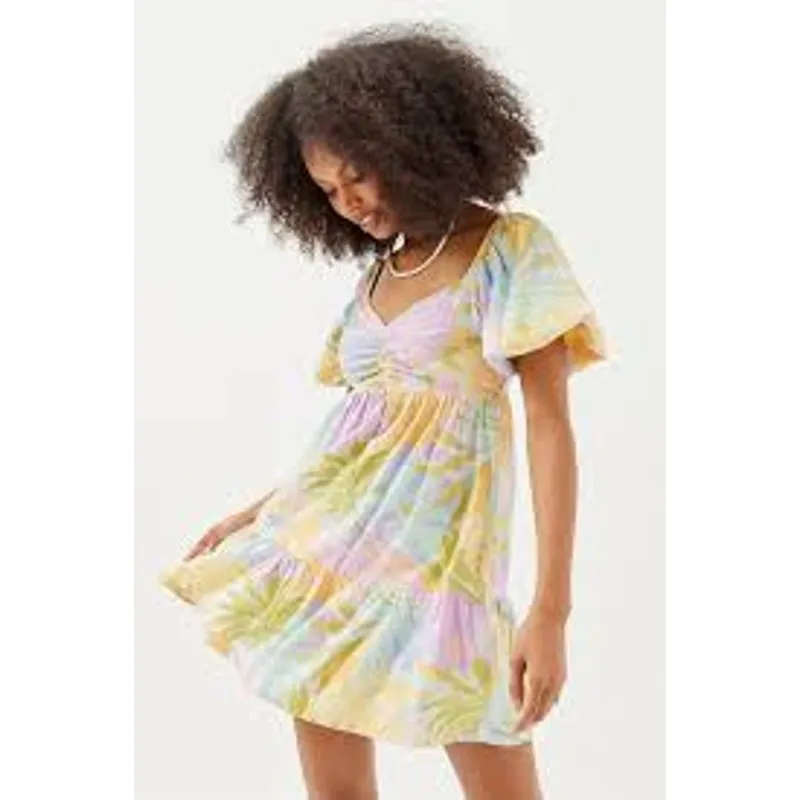 BILLABONG Be Mini Mini Dress FEMININE BABYDOLL Puff Sleeve Small S  VACATION - Image 3
