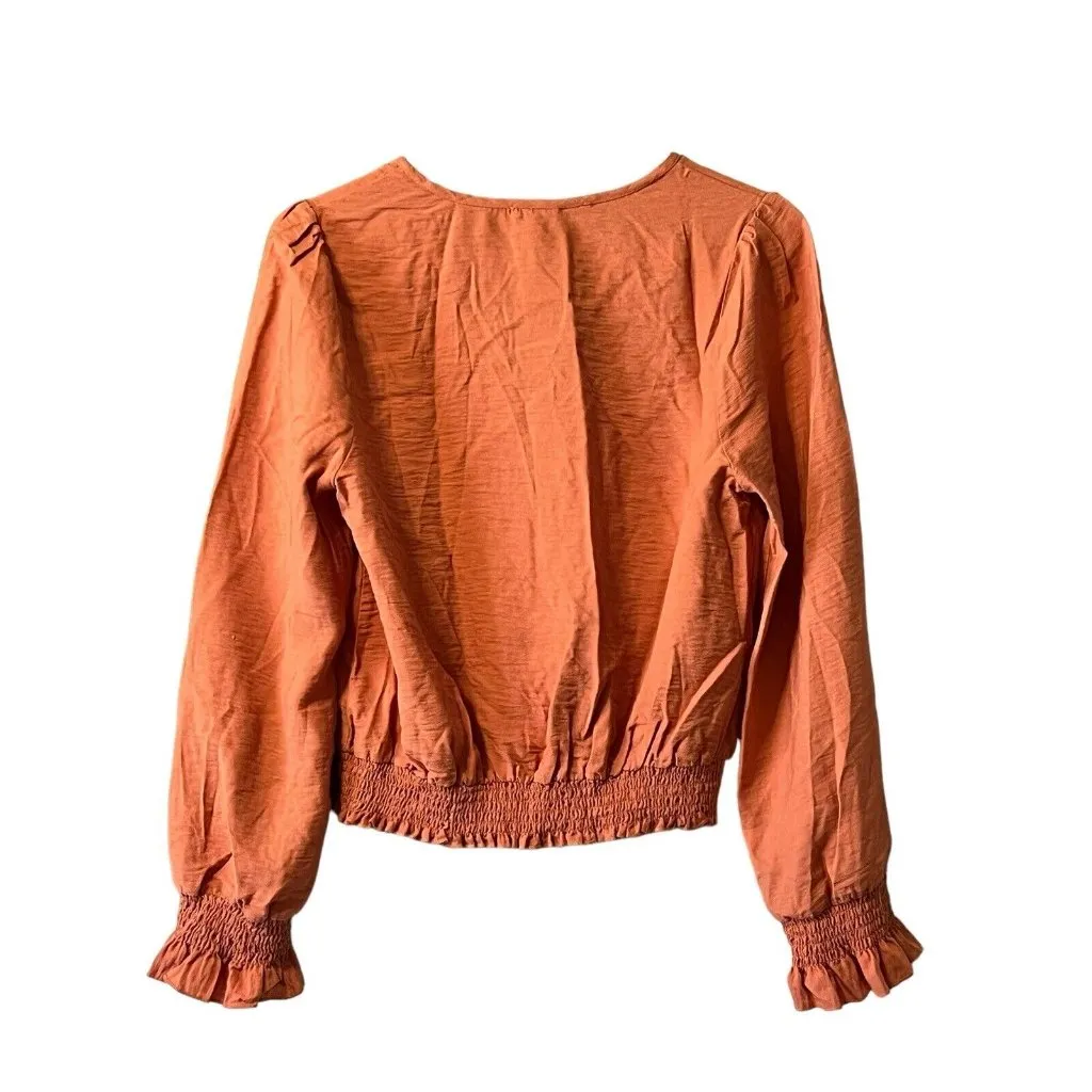 Hem & Thread ANTHROPOLOGIE Mauve Summer Blouse With Ruffles Size Large Boho - Image 2