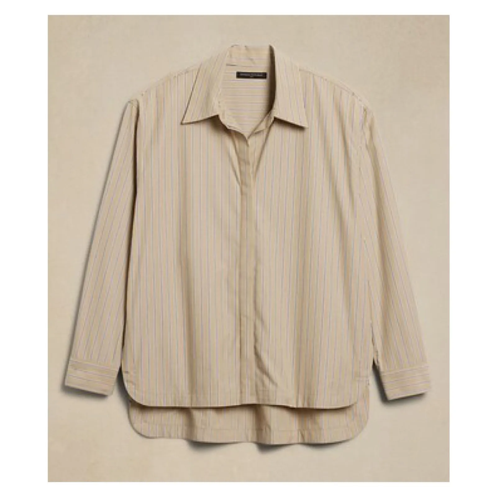 Banana Republic Neutral Stripe Long Sleeve Oversized Button Up Blouse Sz.M NWT - Image 3