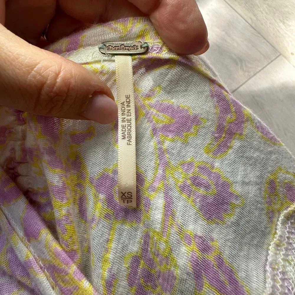 Free people fall long sleeve boho ruching crop top cotton floral neutral size xs - Image 9