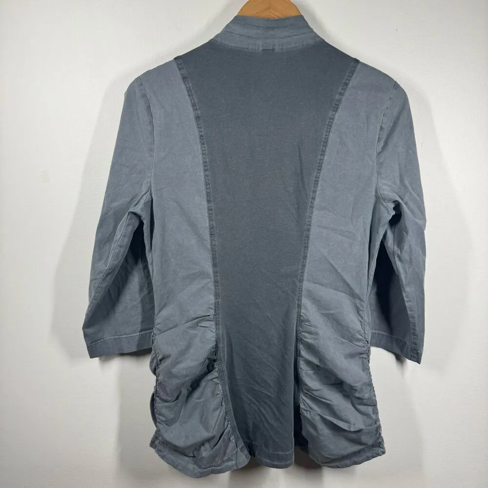 XCVI Jacket Women Size M Gray Ruched Zippered Hi Lo 3/4 sleeve Jacket Spring - Image 2