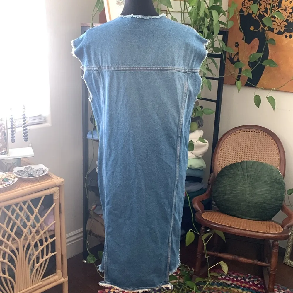 Zara Z1975 Blue Jean Button Down Knee Length Denim Midi Duster Dress - Image 3