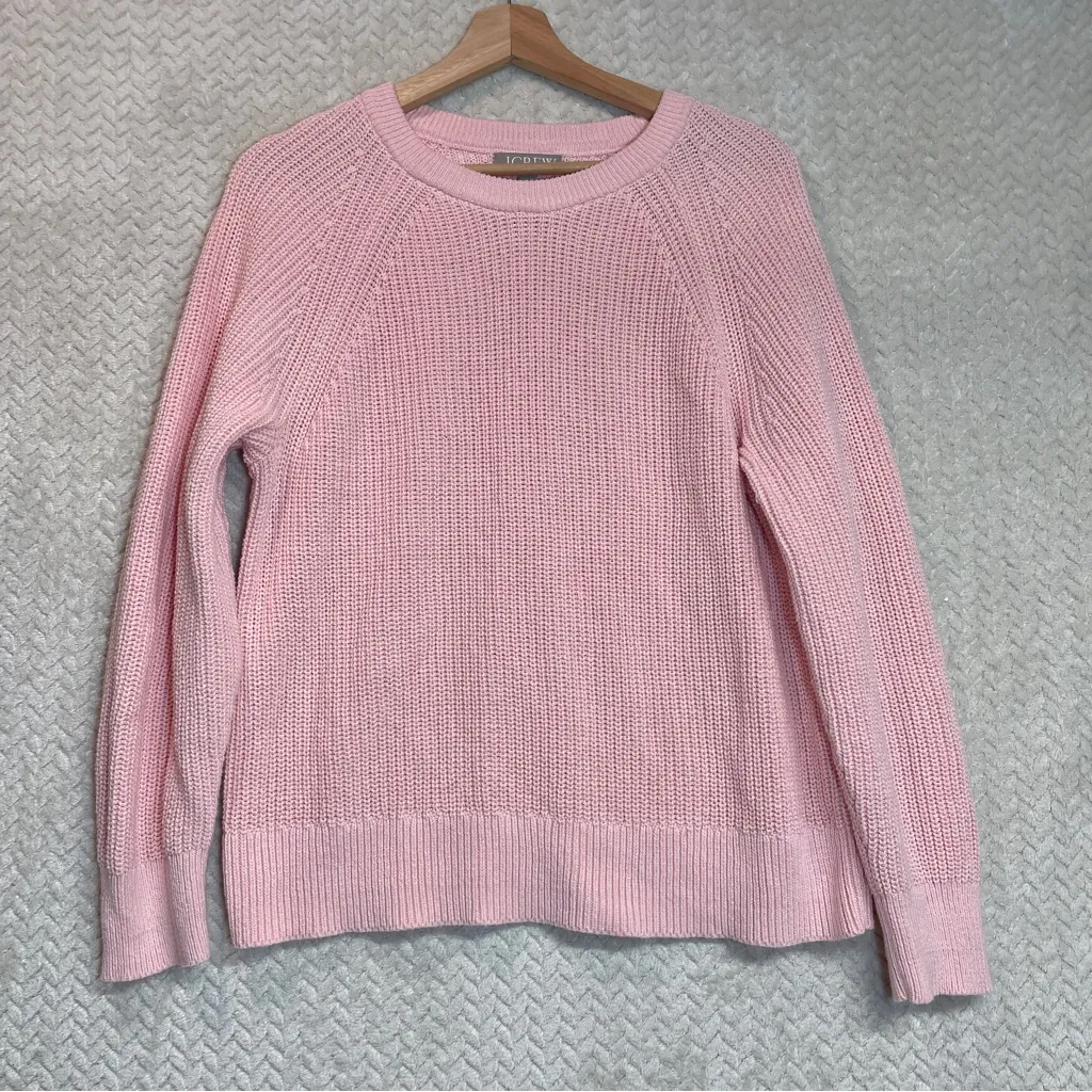 J. Crew Womens Powder Pink Cable Knit‎ Crewneck Barbiecore Sweater Large - Image 4