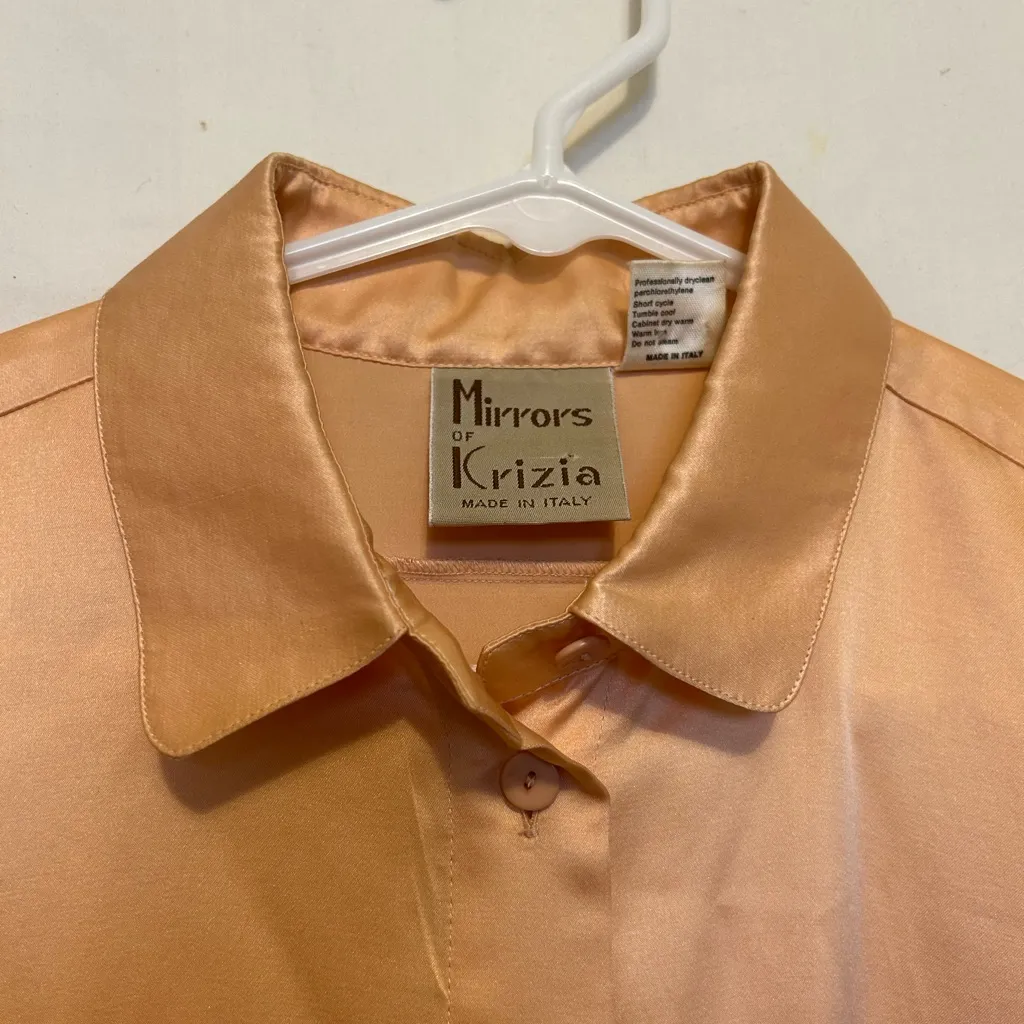 Vintage Mirrors of Krizia 100% Silk Blouse EU48 Peach Champagne Minimalist Italy Orange Size undefined - Image 2