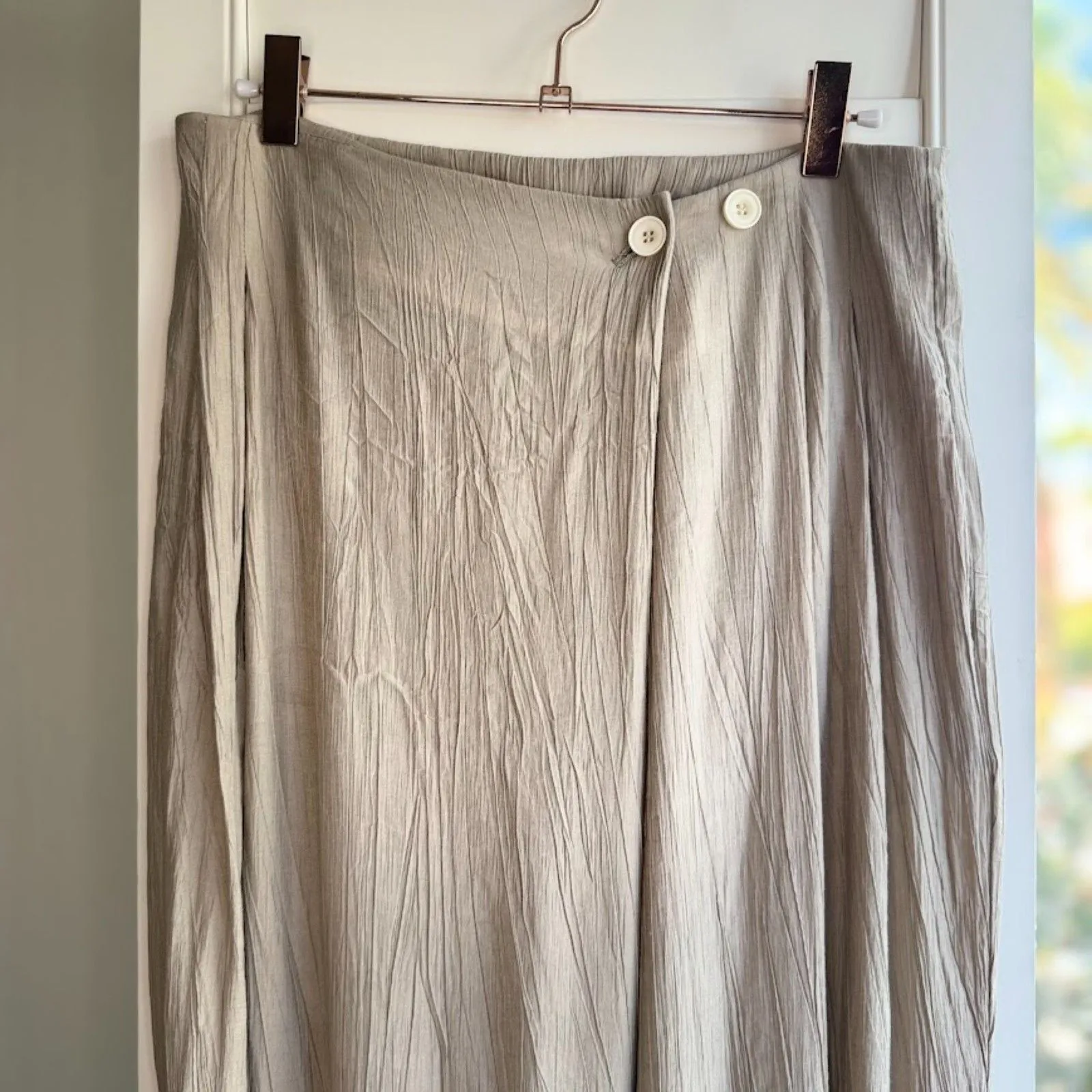 Nap Loungewear Asymmetrical Button Front High Waist Crinkle Pants in Grey size M Tan Size M - Image 3