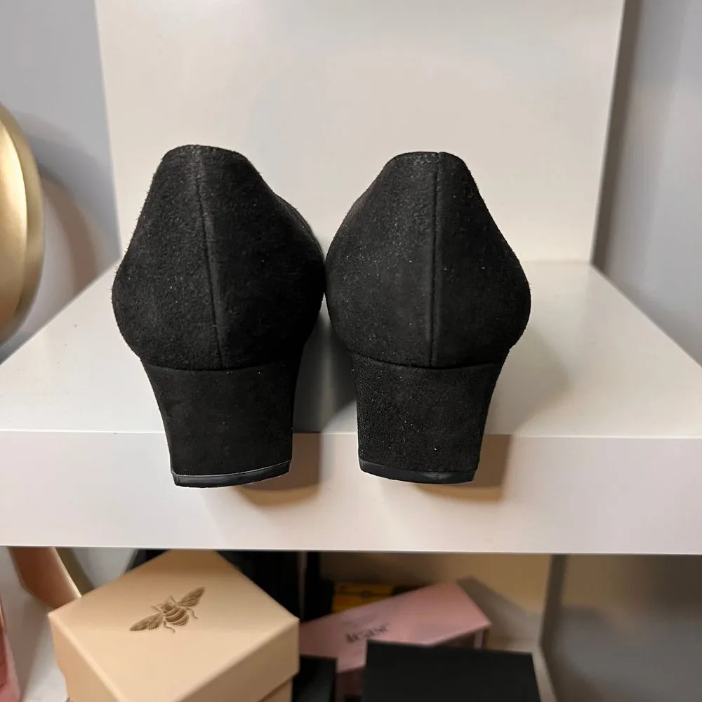 Stuart‎ Weitzman Black Suede Pumps Elastic Cross Strap Low Heel Women Shoes-8.5 - Image 6