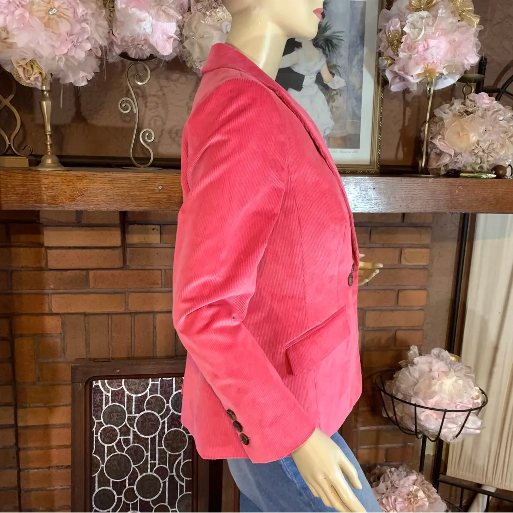 TALBOTS PETITE DEEP CORAL PINK COTTON CORDUROY BLAZER (6P) - Image 3