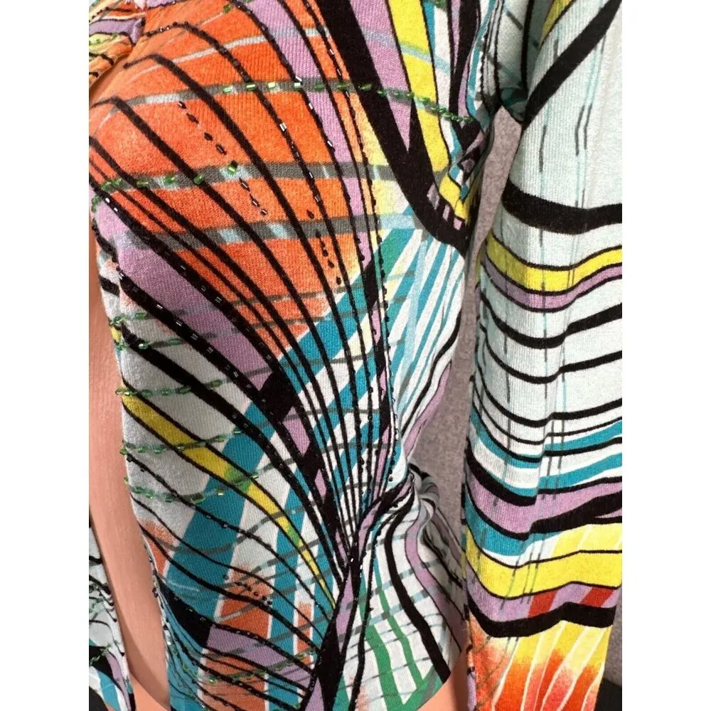 Alberto Makali Small Womens Cardigan Sweater Abstract Beaded Long Sleeve Y2K - Image 16