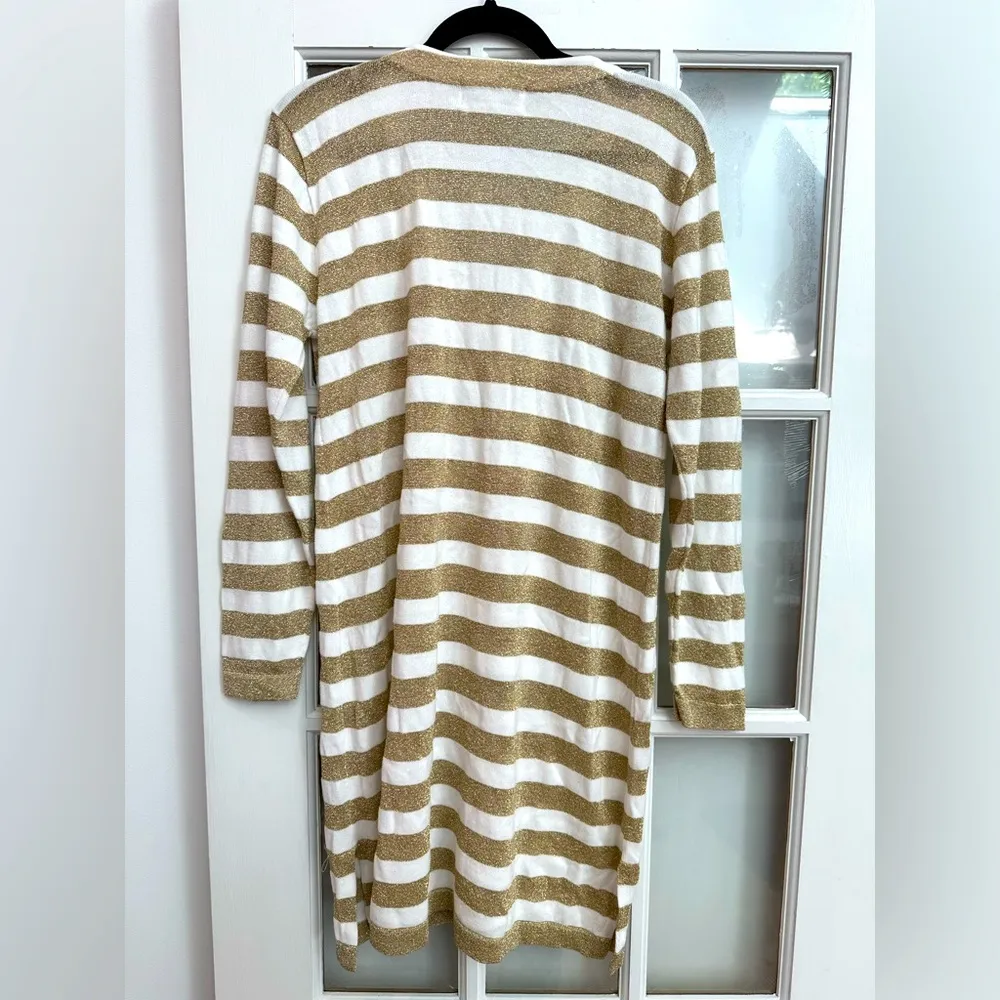 Vintage Bloomingdale's Coatigan Cardigan Sweater Metallic Gold Size S Petite PS White - Image 4