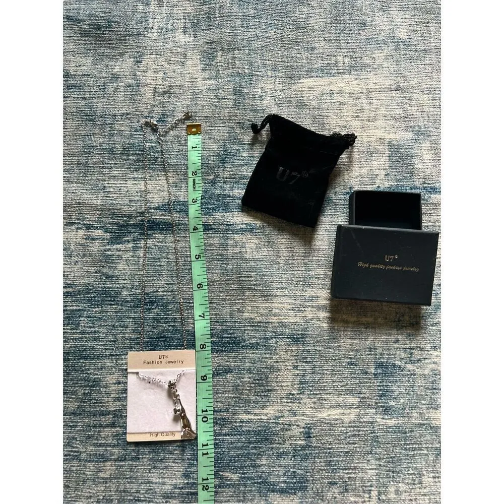 U7 Silver Tone Cat Rhinestone Fashion Necklace Silver - Image 3