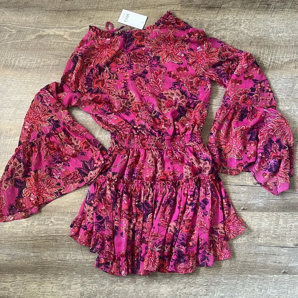 NWT MISA Los Angeles Leeva Floral Chiffon Bell-Sleeve Mini Dress Size XS - Image 5